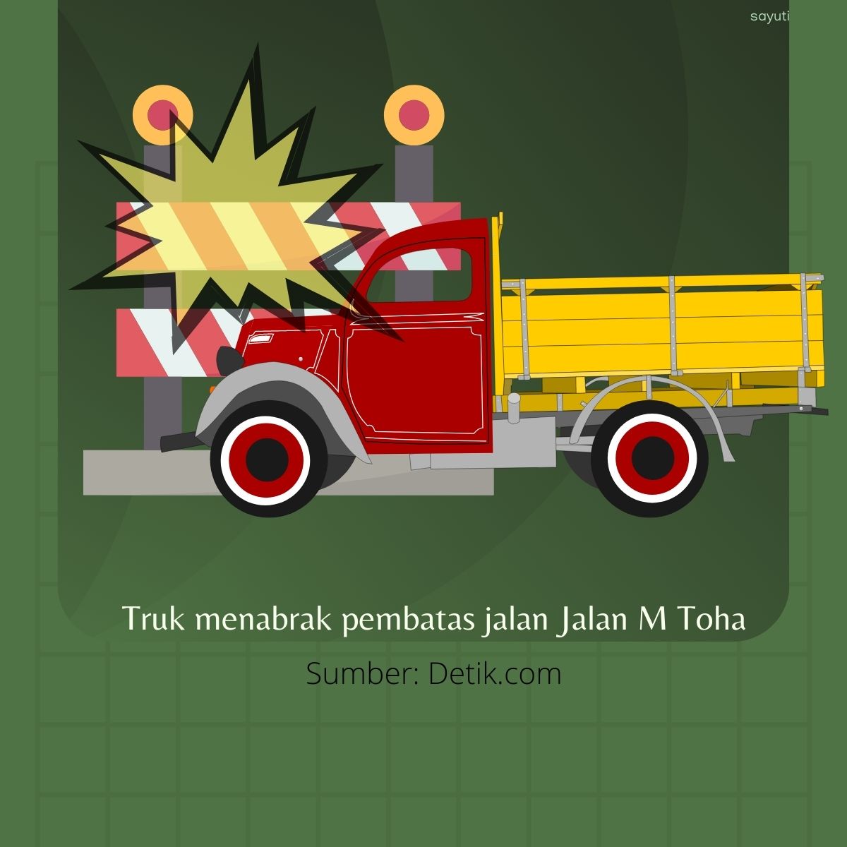 Truk menabrak pembatas jalan Jalan M Toha