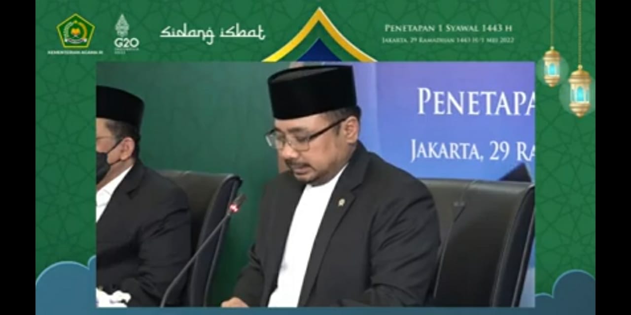 Kementerian Agama Republik Indonesia (Kemenag RI) melakukan sidang isbat 1 Syawal 1443 Hijriyah. Youtube Kemenag RI. 