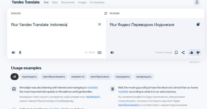 Menjajal Fitur Mesin Penerjemah Yandex Translate