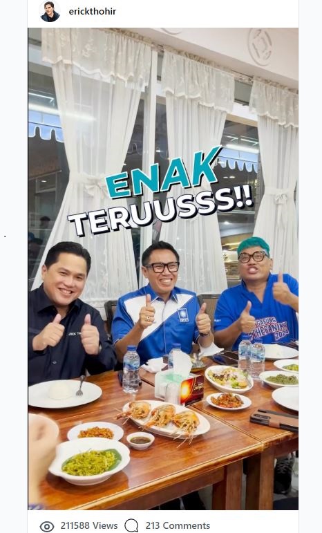 Tertangkap Layar Kamera Uya Kuya,  Erick Thohir Santap Roti Sobek Durian Binjai