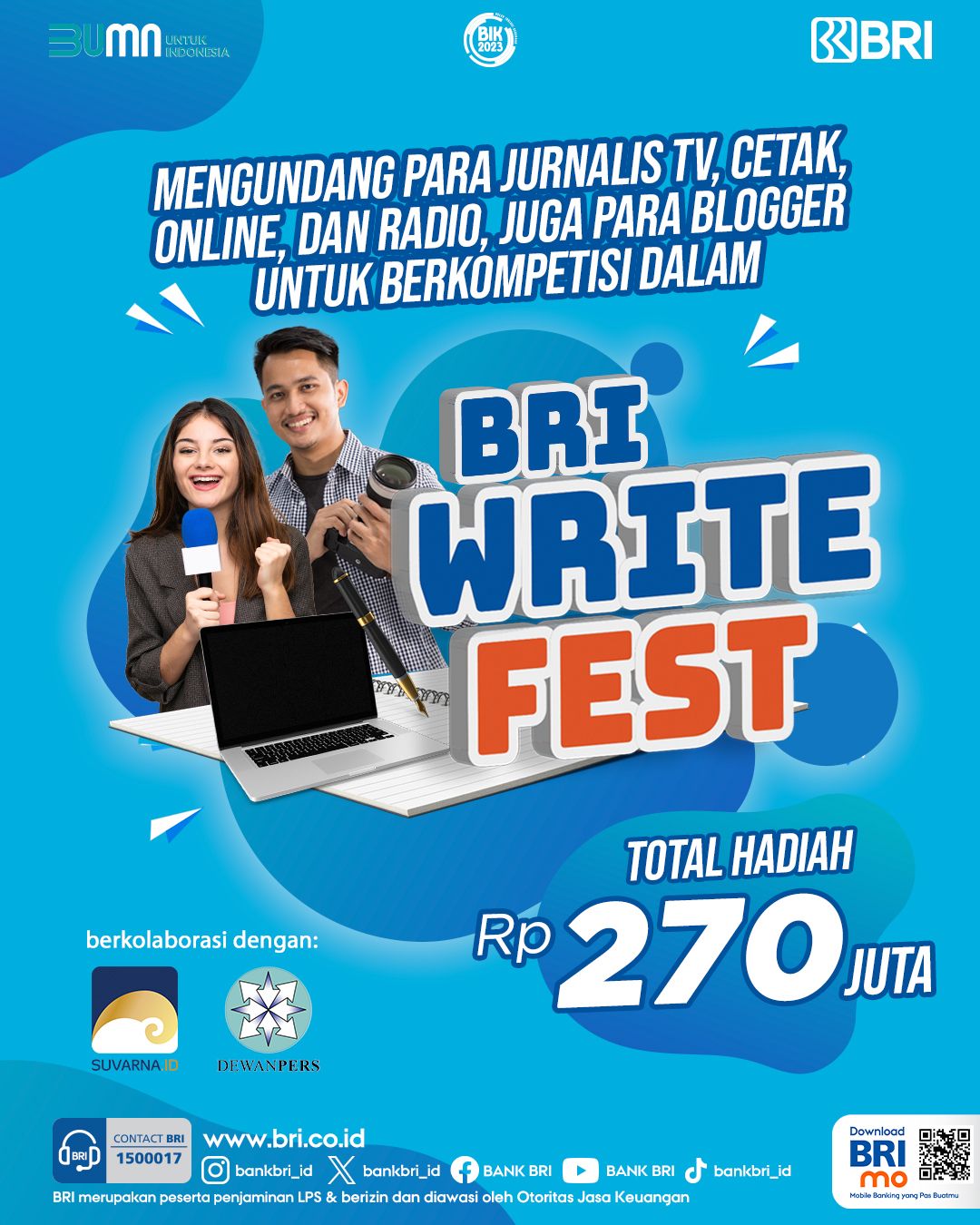 BRI Write Fest Digelar! Kompetisi Berhadiah Ratusan Juta hingga Berpeluang Dapat Beasiswa S2