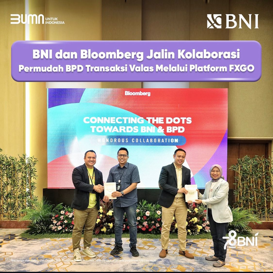PT Bank Negara Indonesia (Persero) Tbk atau BNI resmi menjadi penyedia likuiditas utama valuta asing (valas) bagi bank devisa, termasuk Bank Pembangunan Daerah (BPD) di Indonesia. Langkah ini dilakukan melalui peluncuran platform terbaru BNI FXGO yang dirancang untuk mempermudah transaksi valas antarbank.