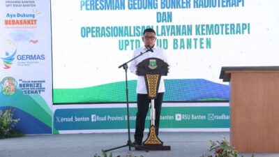 Gubernur Banten, Andra Soni meresmikan Gedung Bunker Radioterapi dan Operasional Pelayanan Kemoterapi Rumah Sakit Umum Daerah (RSUD) Banten di Jl Syech Nawawi Al Bantani, Banjarsari, Cipocok Jaya, Kota Serang, Kamis (8/5/2025).
