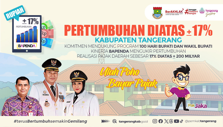 Kabupaten Tangerang mencatat pertumbuhan pemasukan pajak sebesar 17% hingga Mei 2025, menjelang akhir program 100 hari kerja Bupati dan Wabup