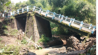 Jembatan di Dusun Karangjati, Pasuruan, ambrol akibat hujan deras. BPBD segera tanggap, sementara warga membangun jembatan darurat.