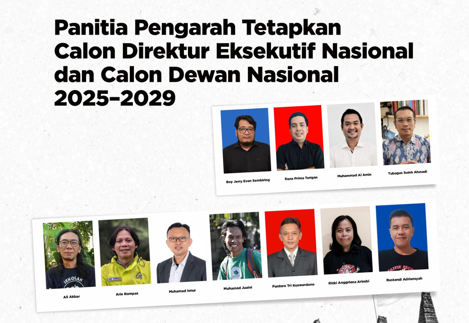 WALHI umumkan calon Direktur Eksekutif dan Dewan Nasional periode 2025–2029 yang akan dipilih dalam PNLH XIV di Sumba Timur.