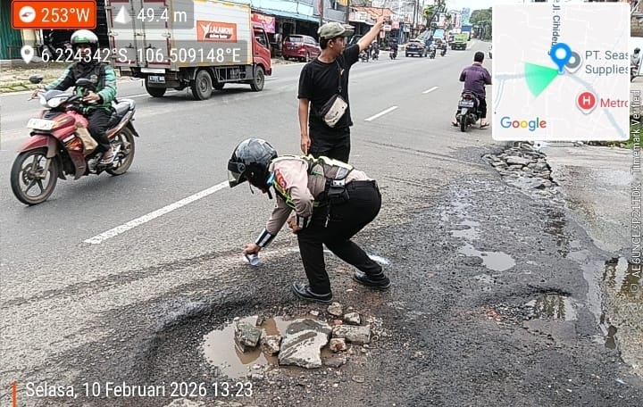Satlantas Polresta Tangerang memetakan jalan berlubang di jalur mudik sebagai persiapan Operasi Ketupat Maung 2026.
