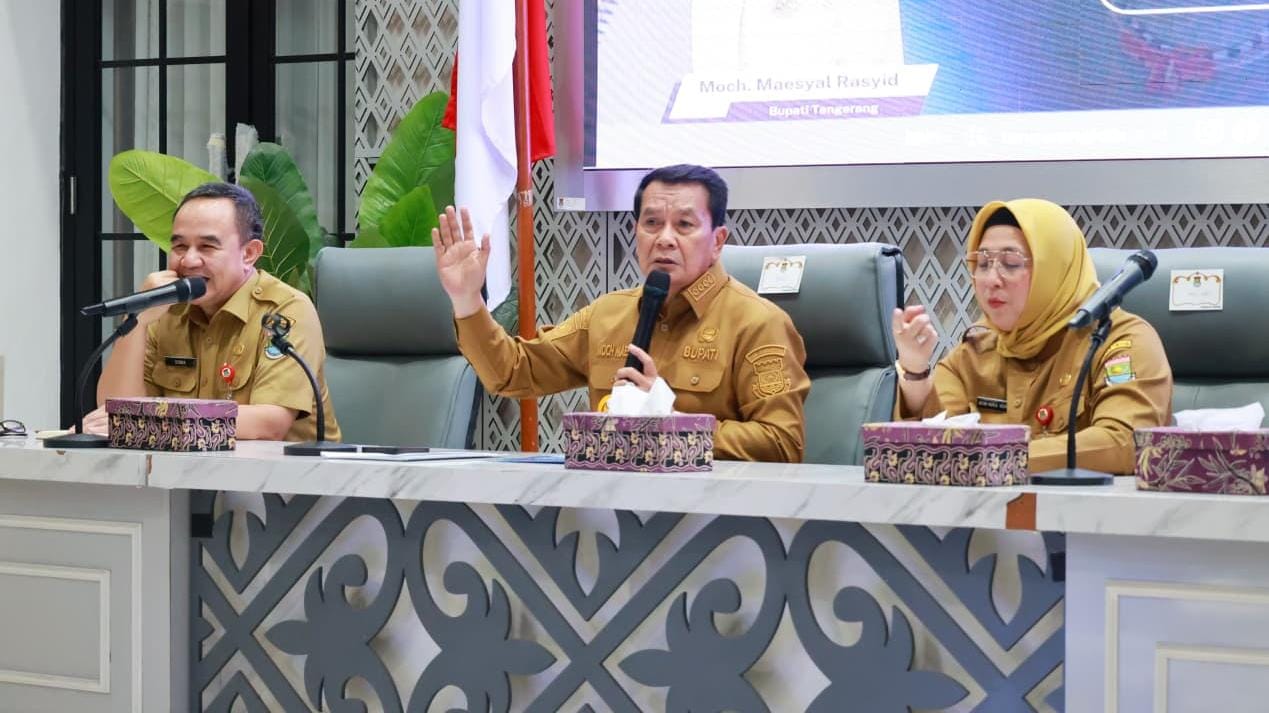 Bupati Tangerang Maesyal Rasyid memaparkan capaian pembangunan selama satu tahun, mulai ekonomi, kesehatan, pendidikan hingga infrastruktur.