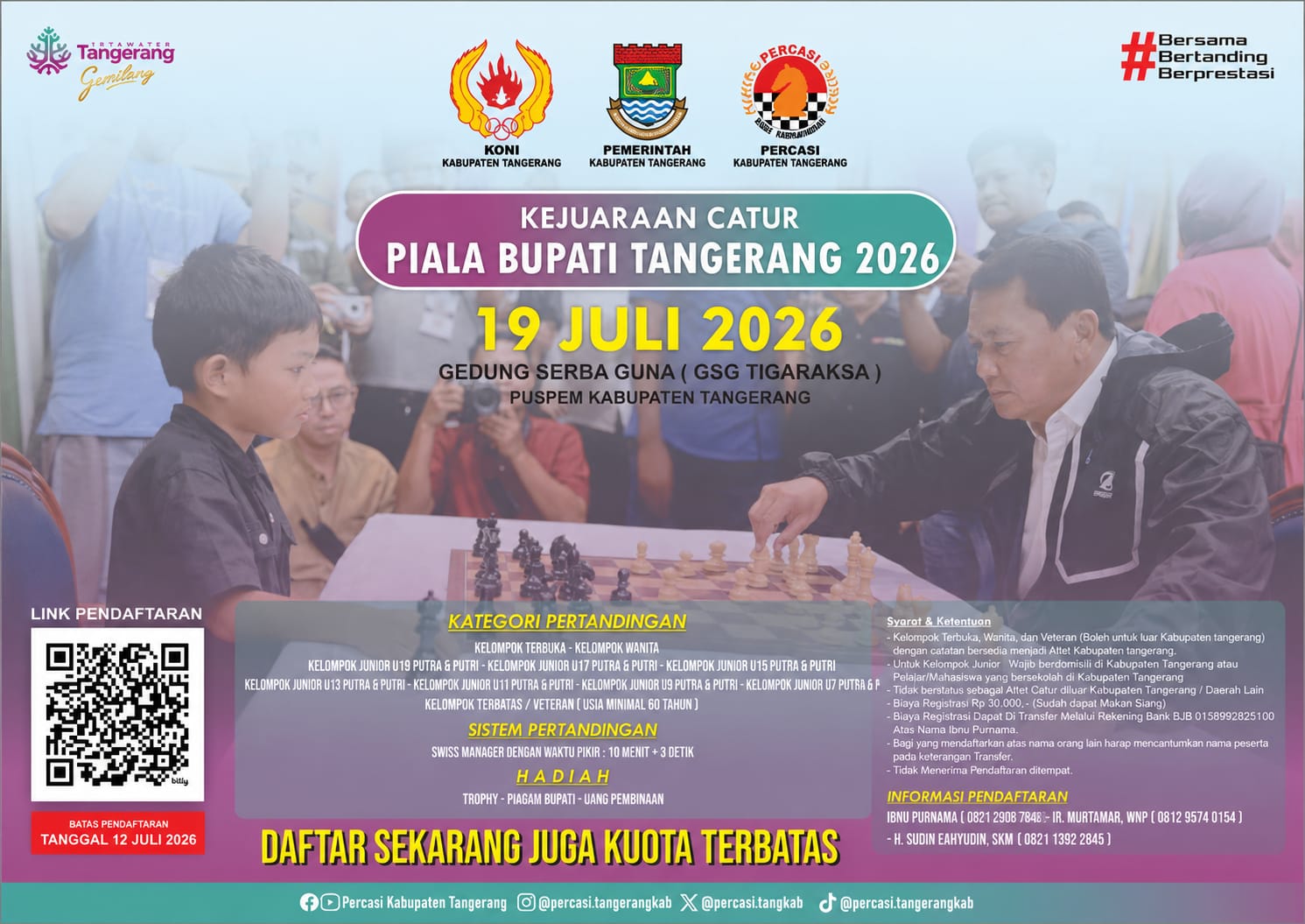 Kejuaraan Catur Piala Bupati Tangerang 2026 digelar 19 Juli di GSG Tigaraksa dengan target menjaring talenta catur potensial.