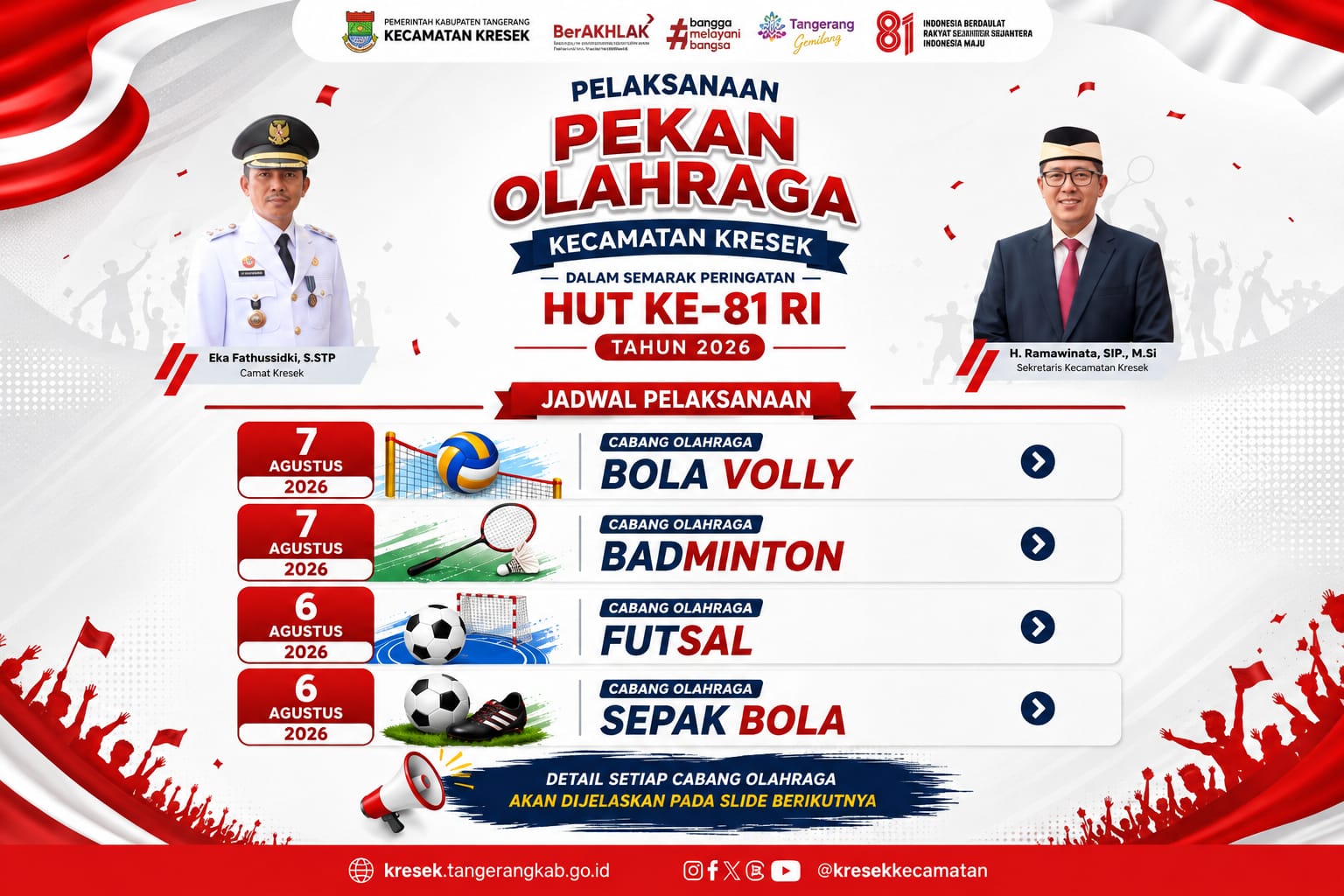PORCAM Kresek 2026 siap digelar pada 6–7 Agustus dengan pertandingan sepak bola, futsal, voli, dan badminton bagi pelajar SMA.