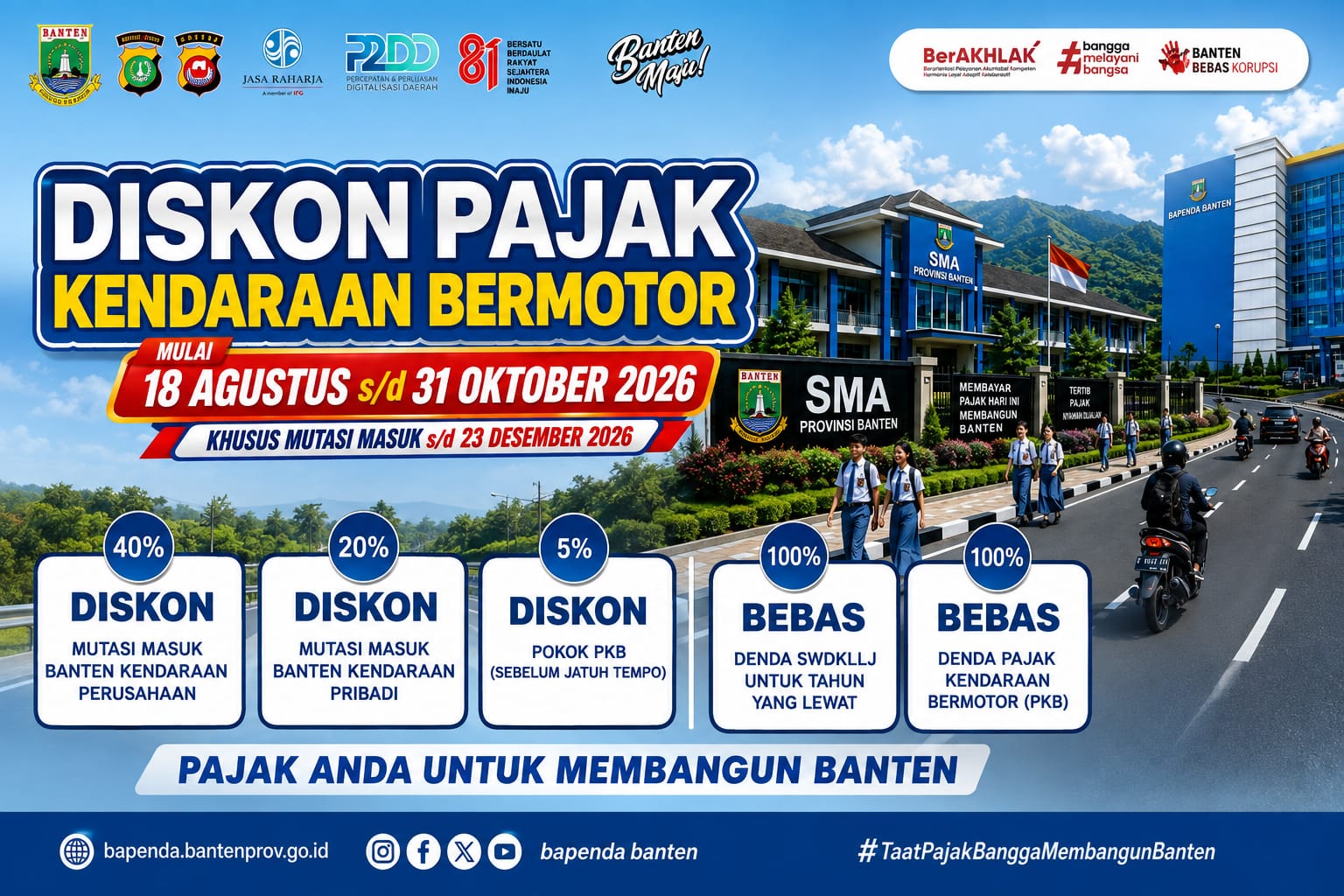Warga Banten bisa bebas denda PKB dan SWDKLLJ hingga 31 Oktober 2026. Simak ketentuan dan manfaatkan kesempatan ini.