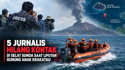 Lima jurnalis dilaporkan hilang kontak di perairan Selat Sunda saat meliput Gunung Anak Krakatau. Operasi SAR dilakukan.