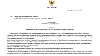 Antisipasi abu vulkanik Gunung Anak Krakatau, Pemkab Tangerang memperpanjang PJJ bagi sekolah negeri dan swasta hingga 11 September.